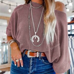 Oversized pink shirt off the shoulder